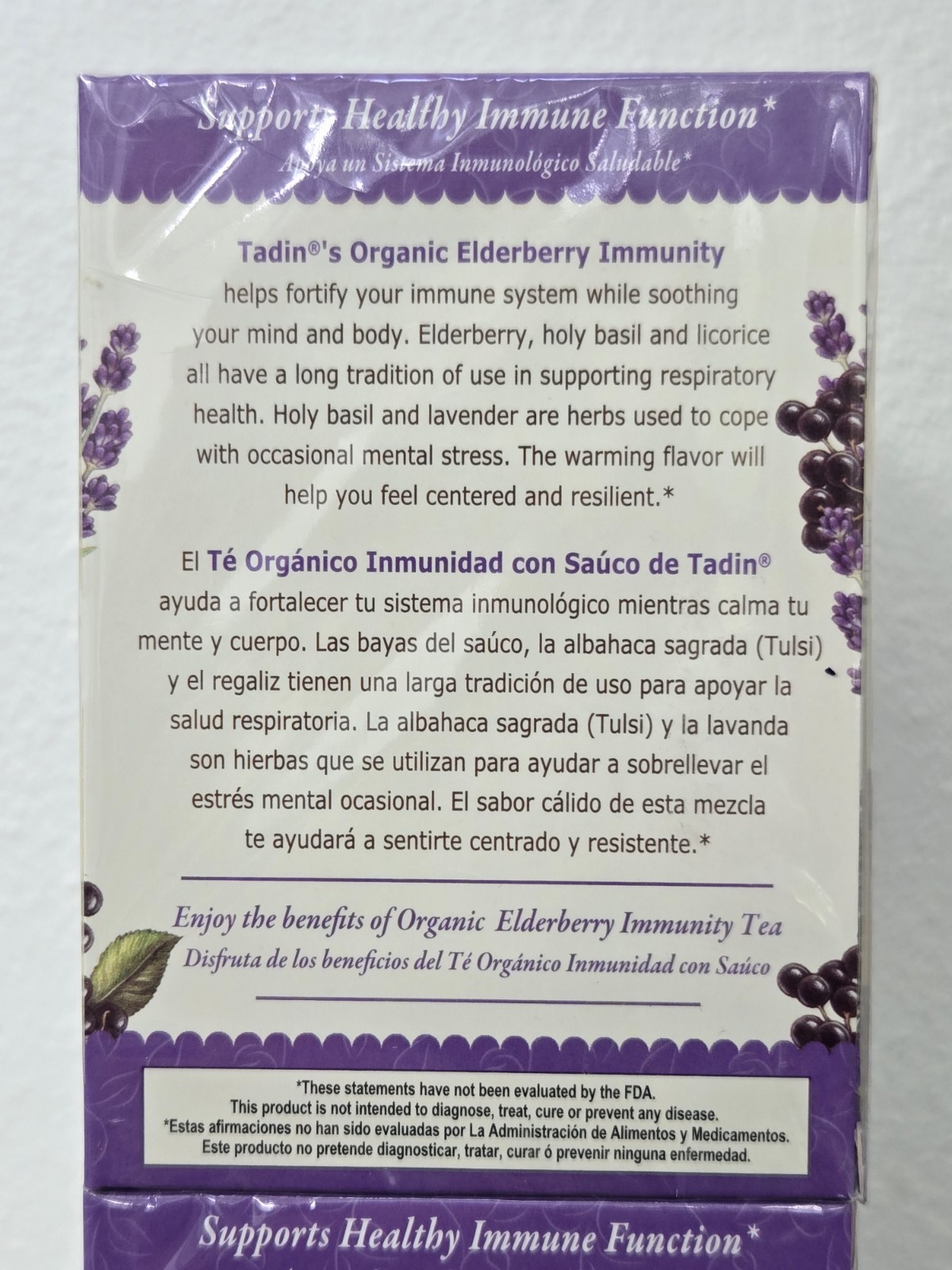 Tadin Organic Elderberry Immunity 20 Tea Bags (Lot Of 6 Boxes) Sick Health Drink