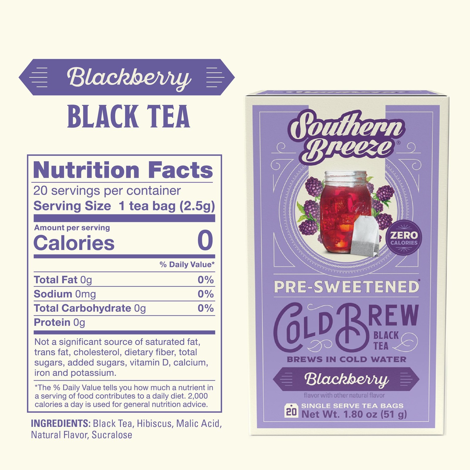 Cold Brew Sweet Tea Blackberry Iced Tea with Black Tea and Zero Carbs Zero Su…