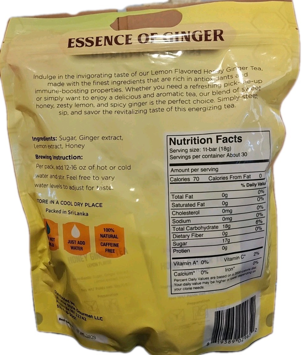 Family Size Instant Honey Ginger Tea Lemon Flavor 30 sachets Caffeine Free 2pack