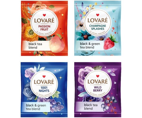 Ukrainian Natural Assorted Black Tea LOVARE Floral & Fruit 5 Flavors 25 Tea Bags