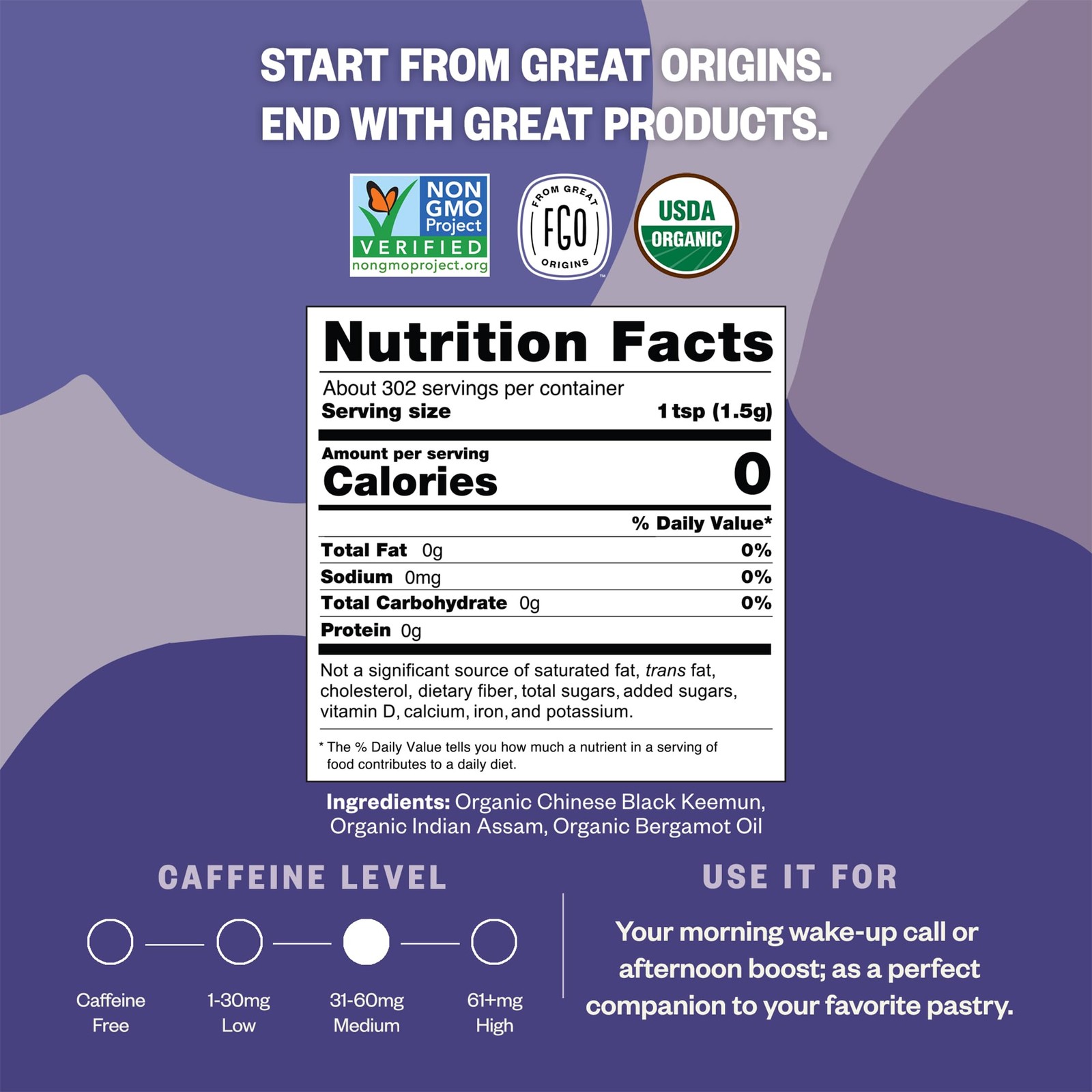 FGO Organic Earl Grey Black Tea, 16 Ounce Loose Leaf Bulk 1 Pound (Pack of 1)