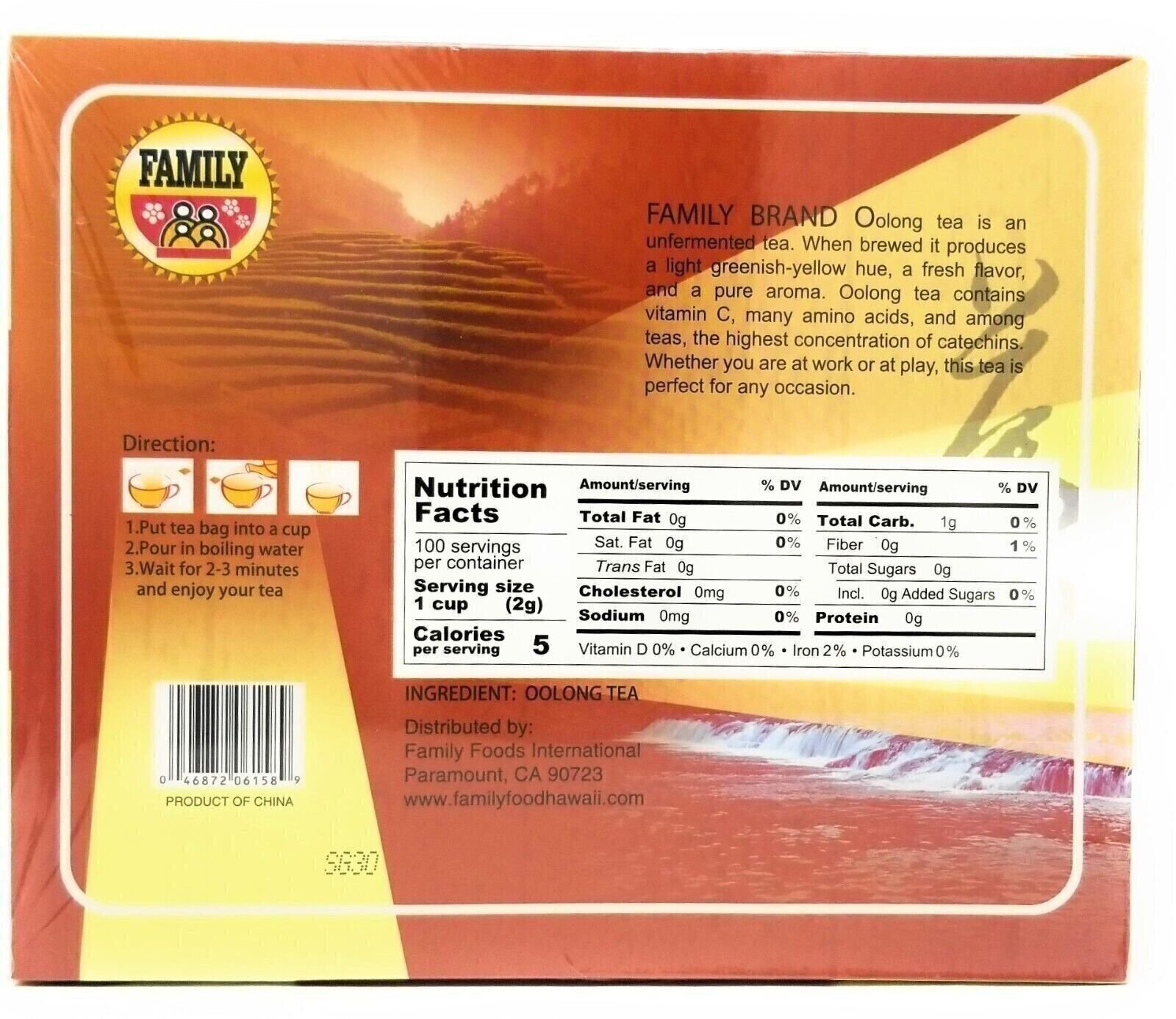 Family Foods Oolong Tea 100 Bags 7oz Natural Flavorful Perfect for Any Occasion