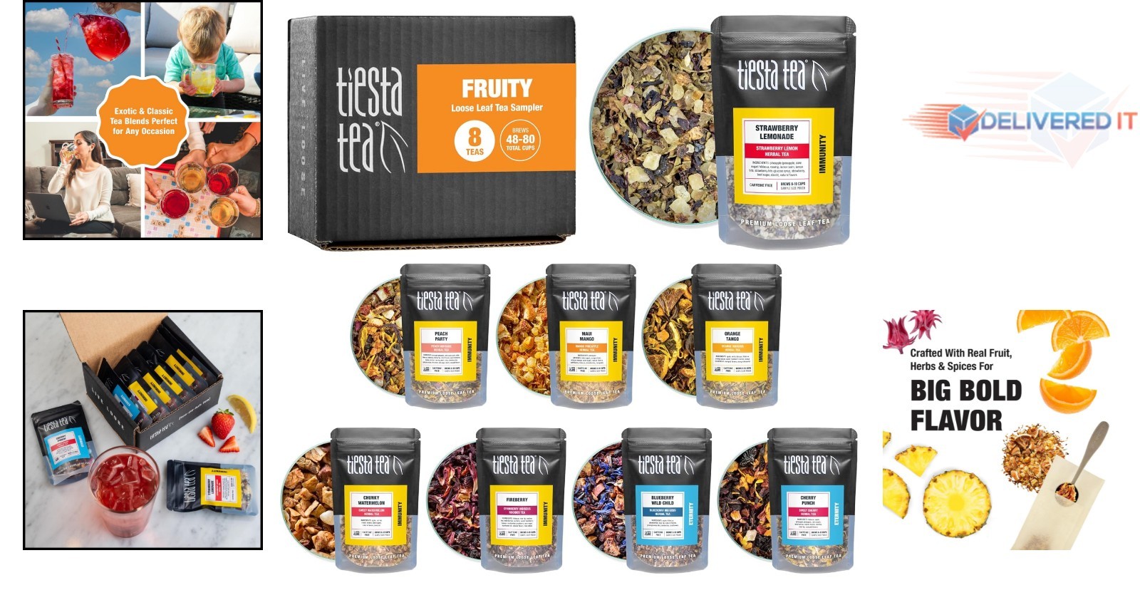 Fruity Tea Sampler Loose Leaf No Caffeine 8 Pouches Hot Iced Fruit Brews