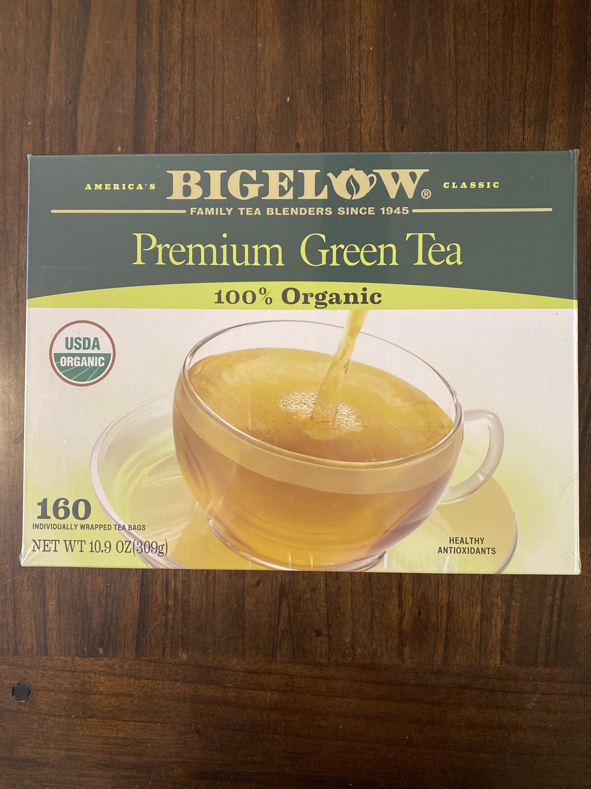 Bigelow Premium Green Tea 100% Organic-160 Individually Wrapped Tea Bags~03/2026