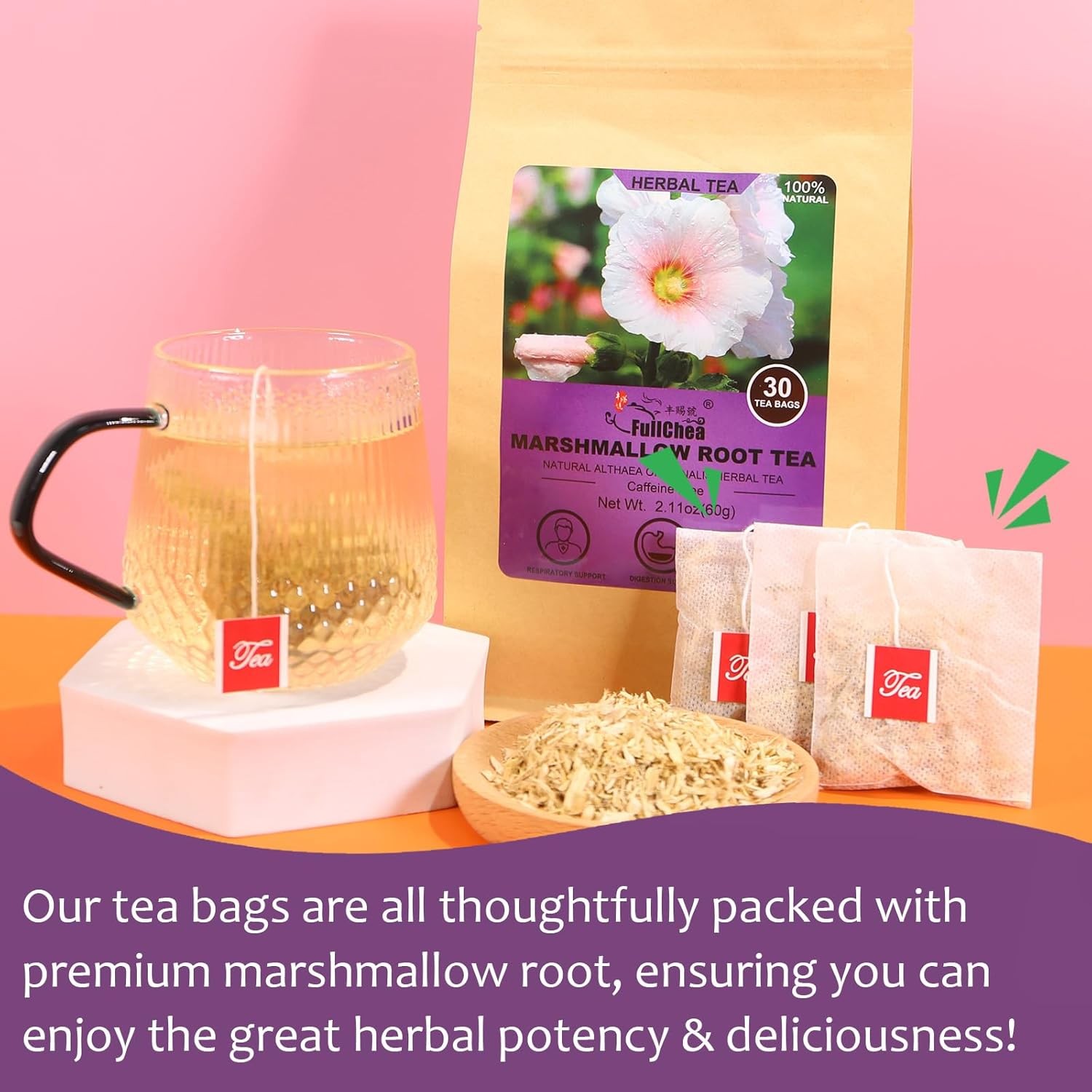FullChea – Marshmallow Root Tea, 2g X 30 Count – Premium 30 (Pack of 1)