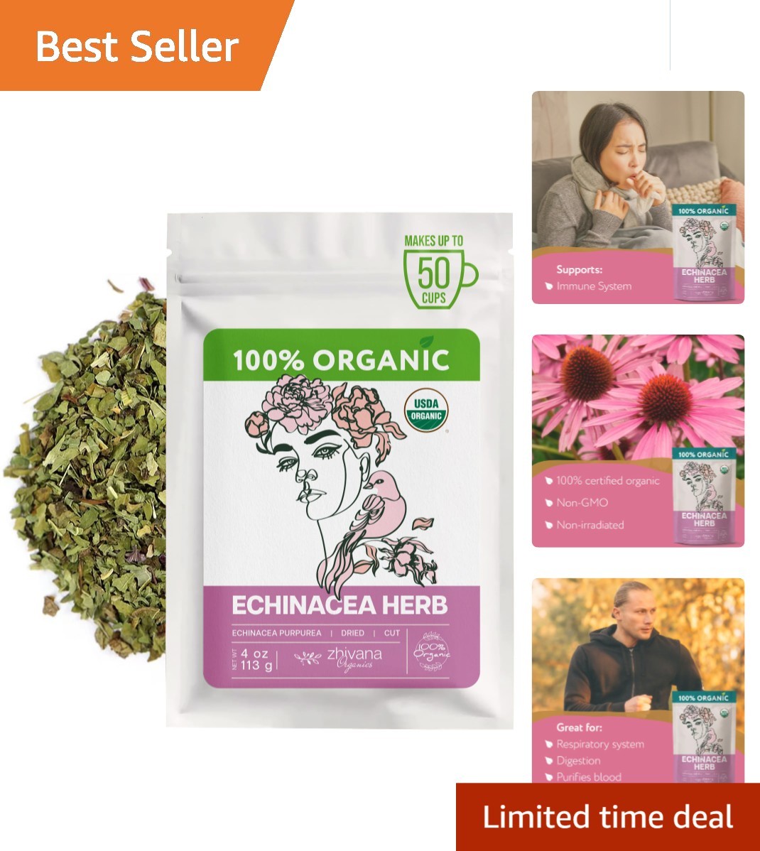 Caffeine-Free Organic Echinacea Loose Leaf Tea 4oz – Perfect for Immune Health