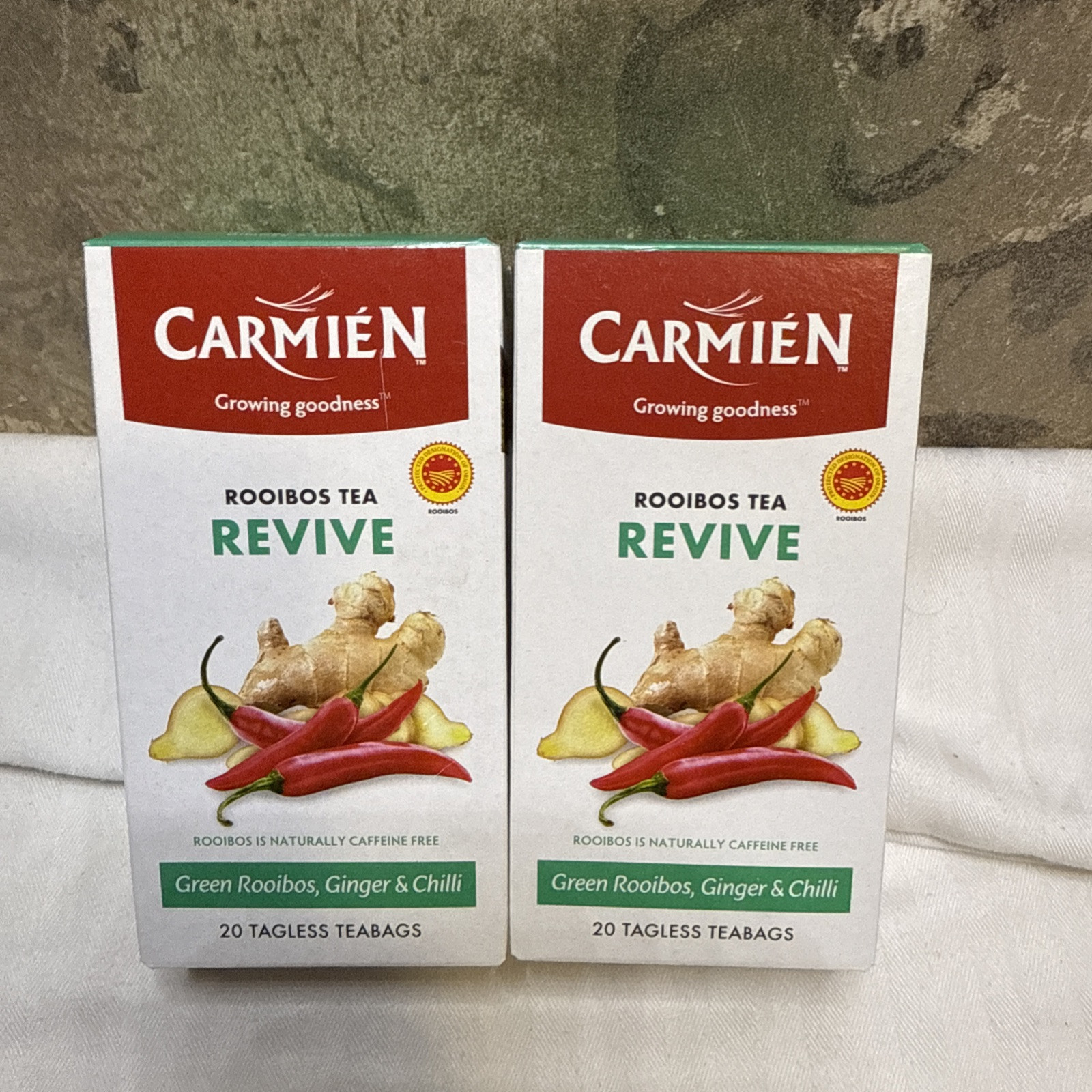 Lot Of 2 Carmien South African Roibos REVIVE Tea 20 Tagless Teabags NEW EXP 2/26