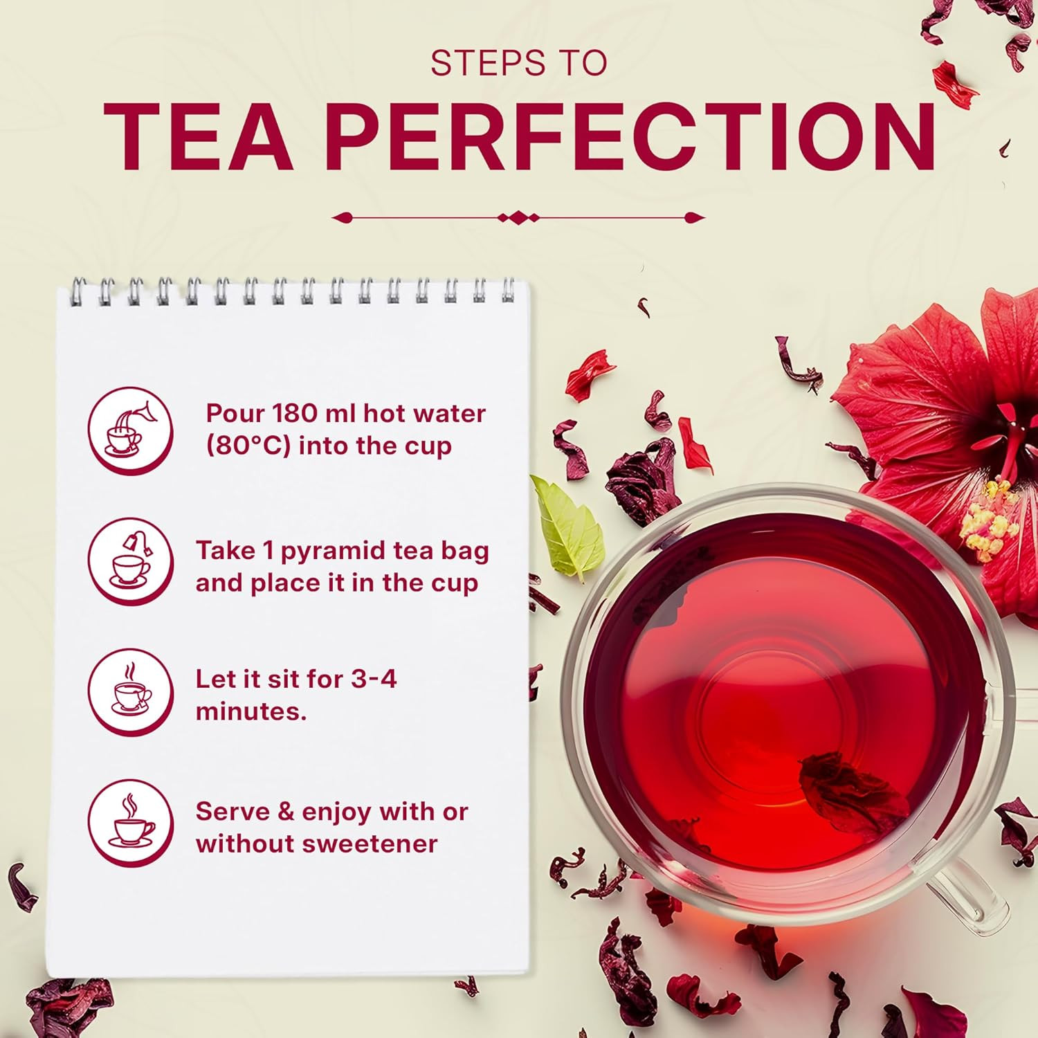 Sweet Hibiscus Cinnamon Green Tea Bags (50 Count), Caffeinated, Real and Natural