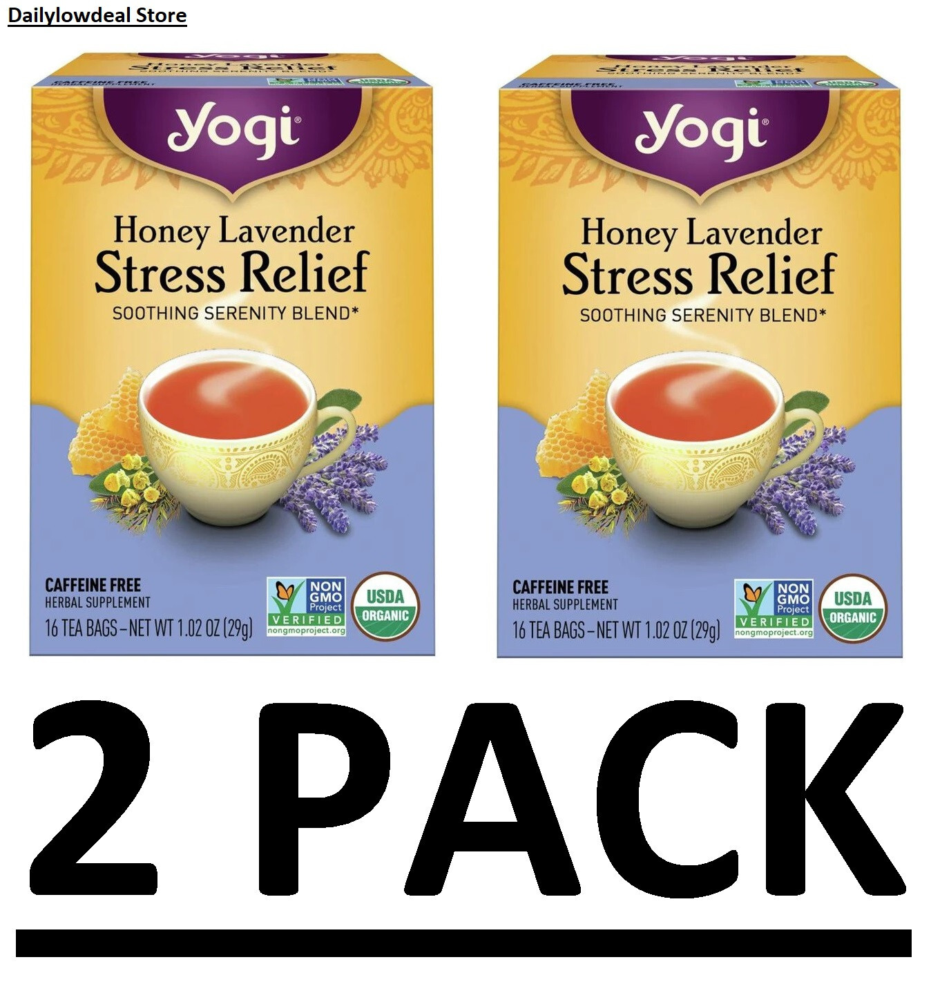 2 PACK Yogi Tea Herbal Stress Relief, Honey Lavender 16 Tea Bags (32 Tea Bags)