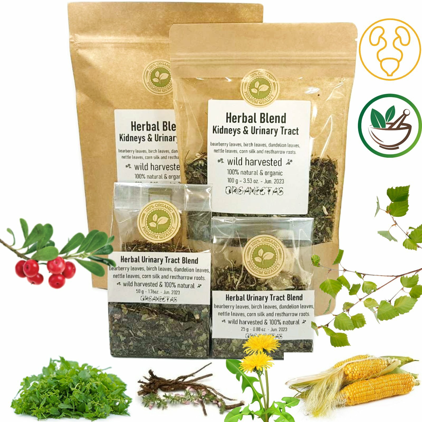 Organic Kidney Tea Blend 6 Herbs, Urinary Tract Health, Diuretic, Bladder, UTI