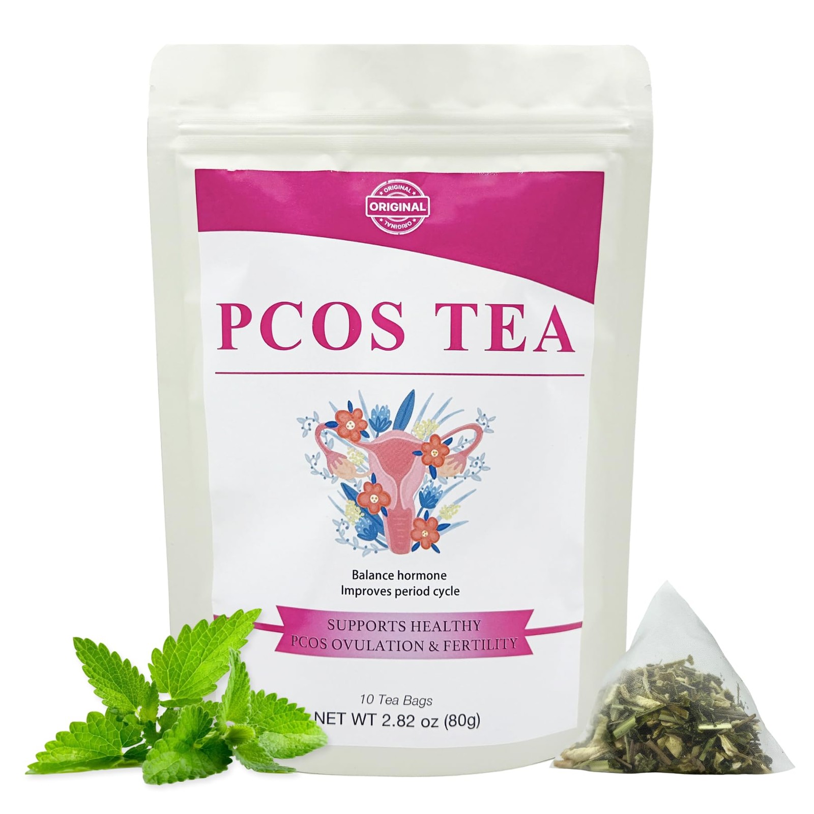 Organic PCOS Spearmint Tea for Hormone Balance & Hirsutism and Acne, 10 PCOS …