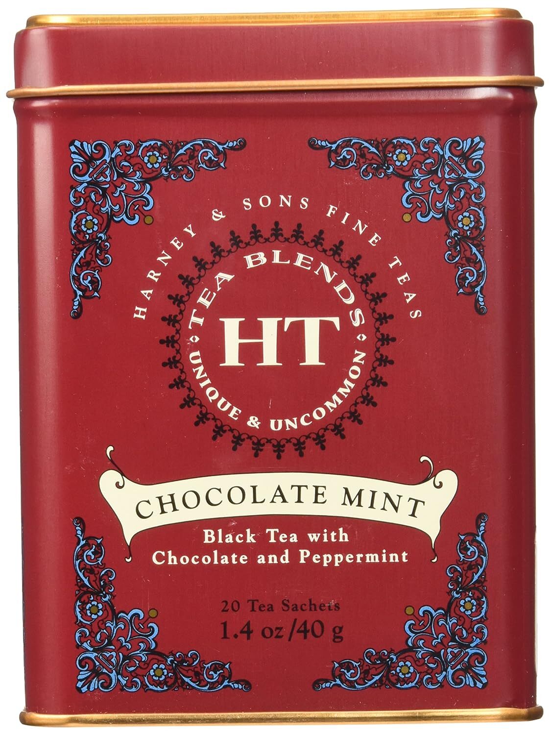 Harney and Sons Chocolate Mint, Flavored Black Tea – 20 Sachets per Tin