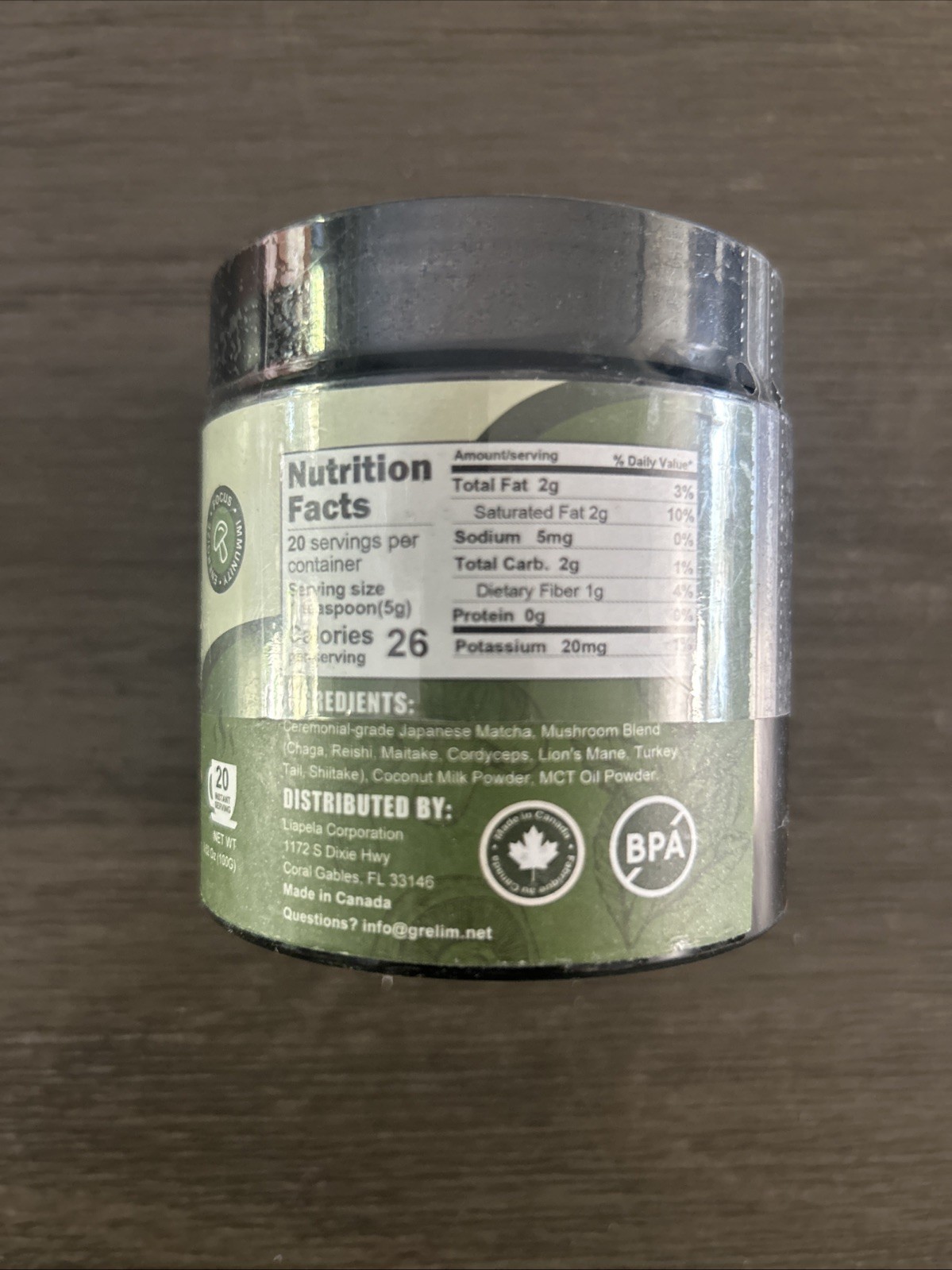 Grelim Mushroom Matcha Infused With 7 Superfood Mushrooms, MCT Oil, Coconut Milk