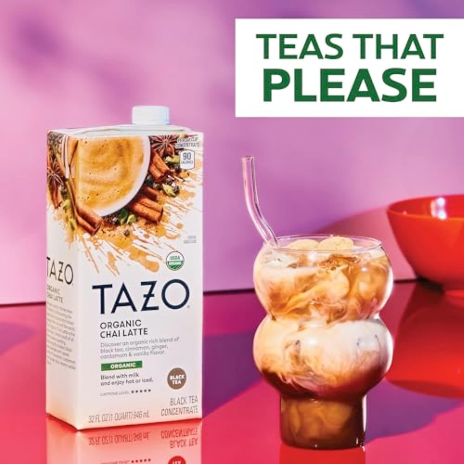 TAZO Organic Chai Latte Concentrate 32 Oz Carton 2-Pack USDA Organic Black Tea w