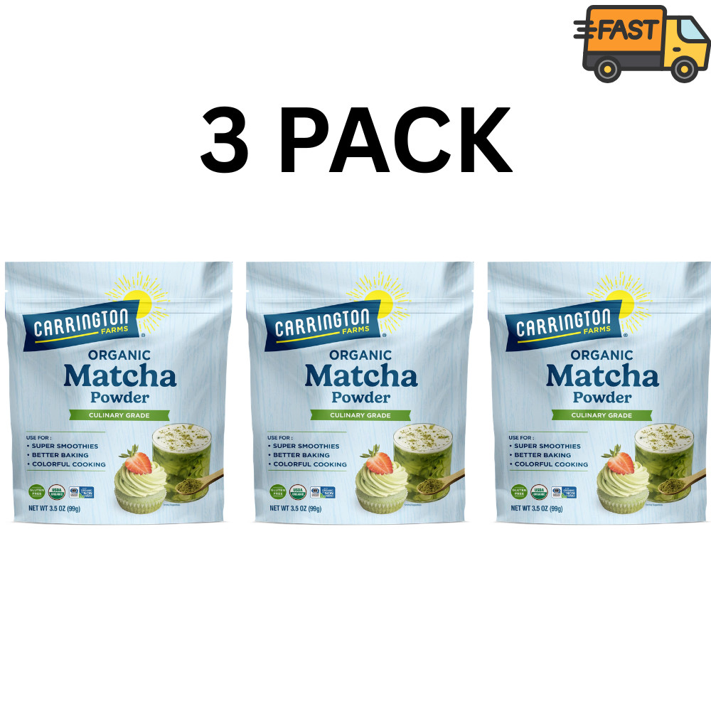 3 Pack Carrington Farms Organic Matcha Green Tea Powder Low Calorie 3.5oz