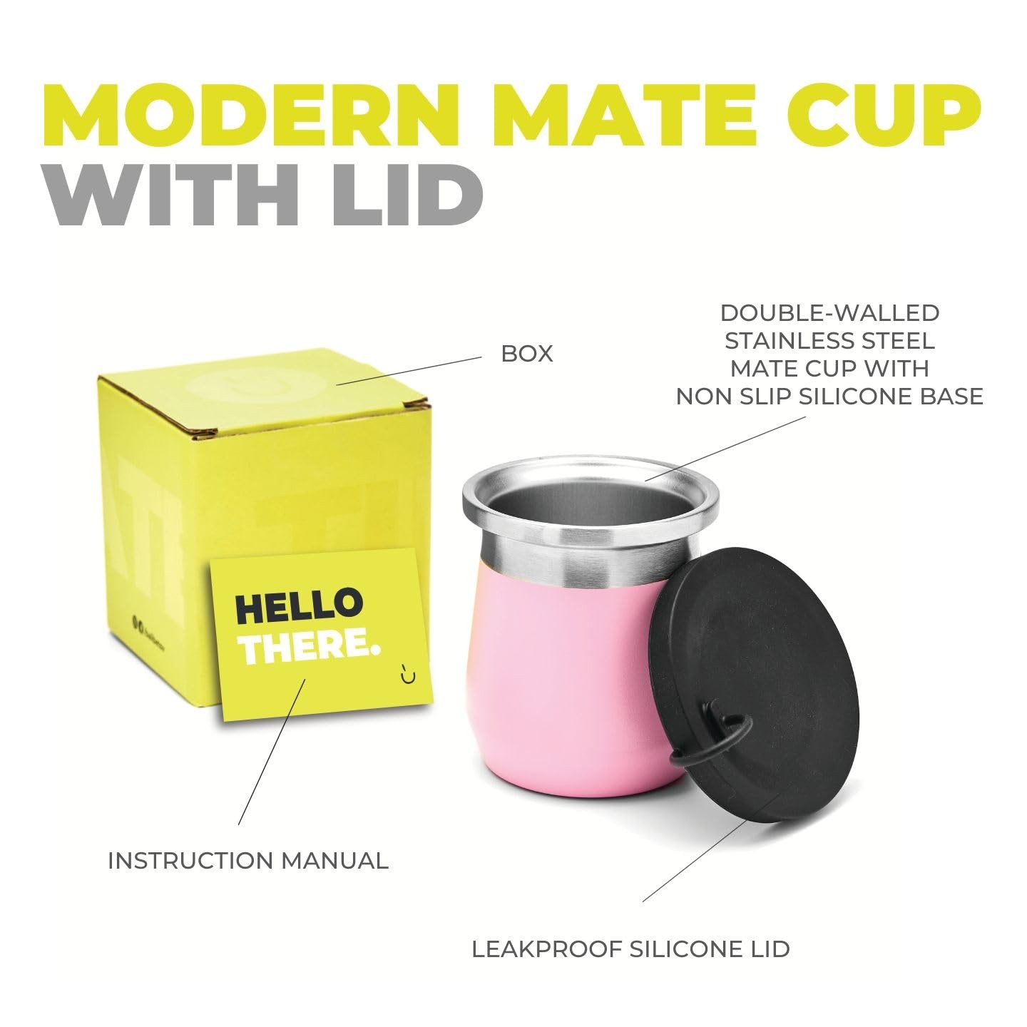 BALIBETOV Yerba Mate Gourd – 9 fl oz Stainless Steel 9 Ounces, Pink