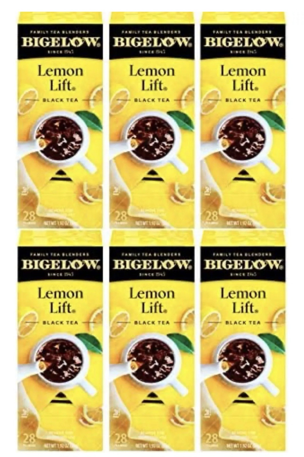 Bigelow Lemon Lift Black Tea, 28 standard tea bags/Box, 6 packs