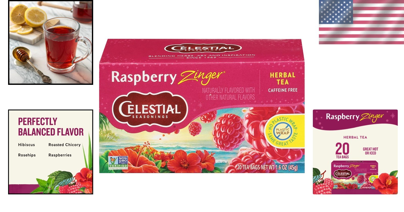 Delicious Raspberry Zinger Herbal Tea – 20 Tea Bags, Naturally Caffeine Free
