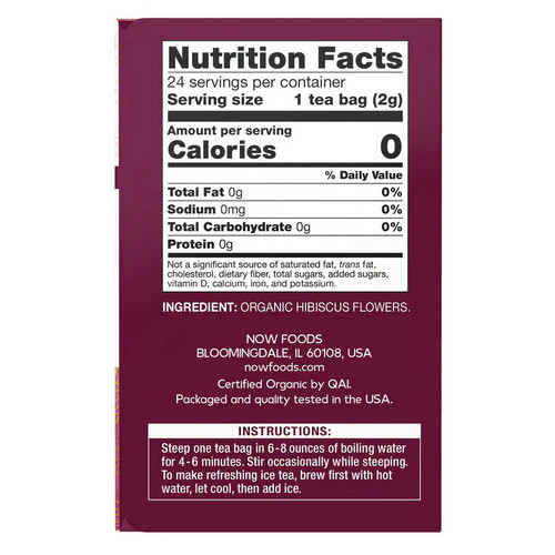 Organically Hip Hibiscus Tea 24 bags By Now Foods