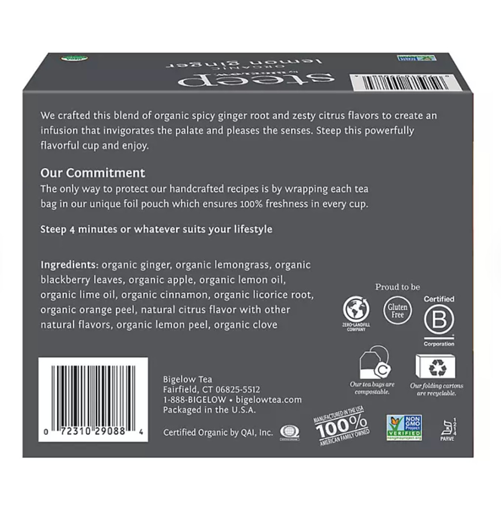 steep by Bigelow Lemon Ginger Herbal Tea ( 60 ct.)