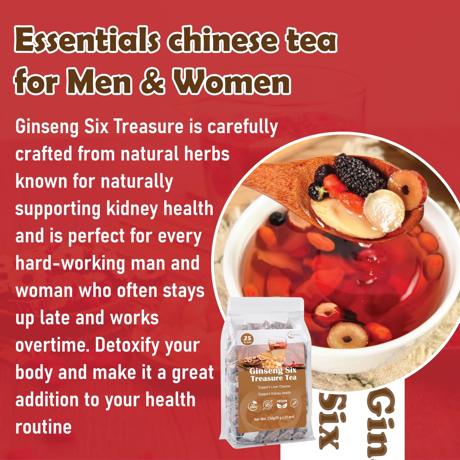 Kidney tea formula Ginseng Six Treasure Tea, Liver and 25 Bags/1 Pack