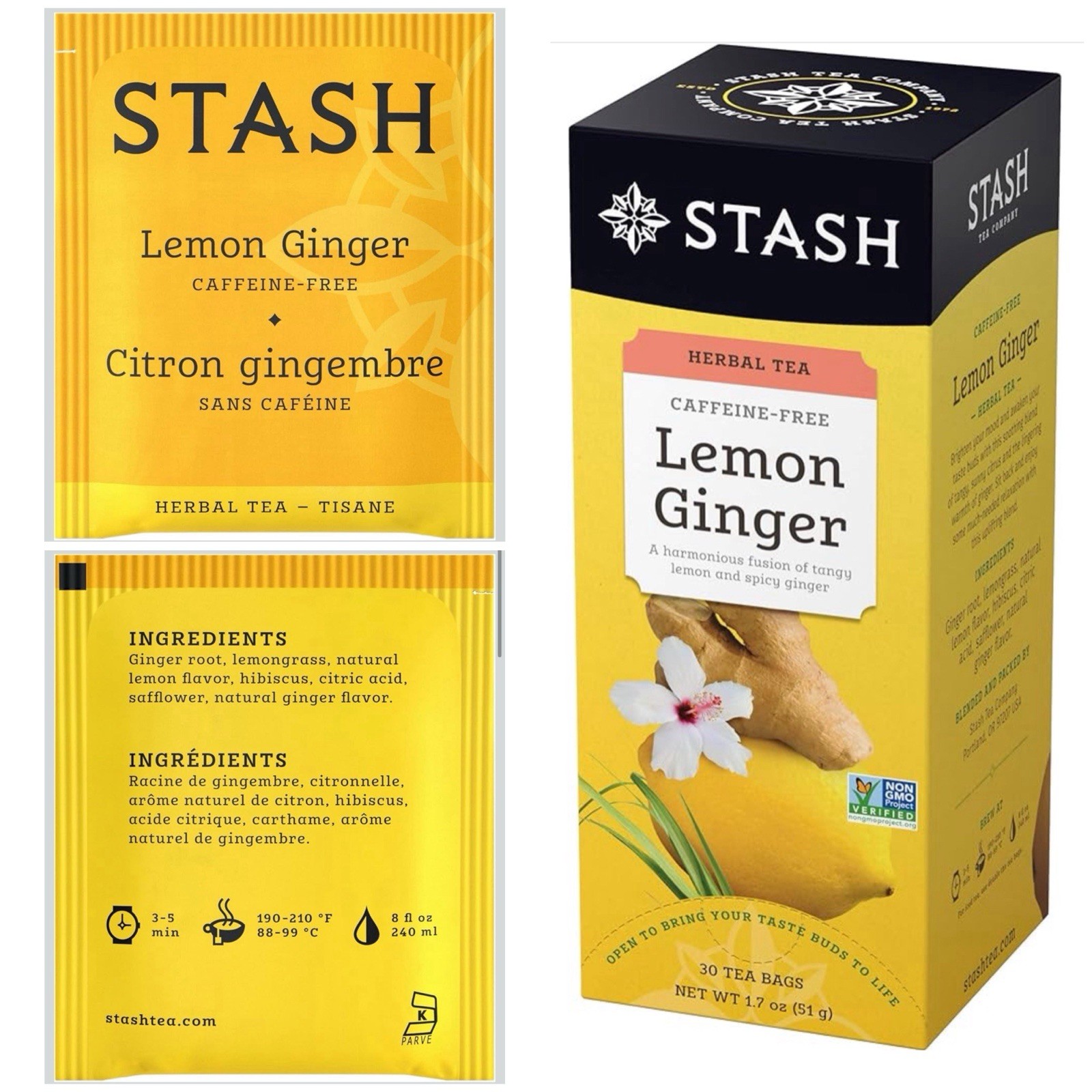 Lemon Ginger Tea STASH 6 BOX total 180 Tea Bags . Caffeine Free. Herbal Tea