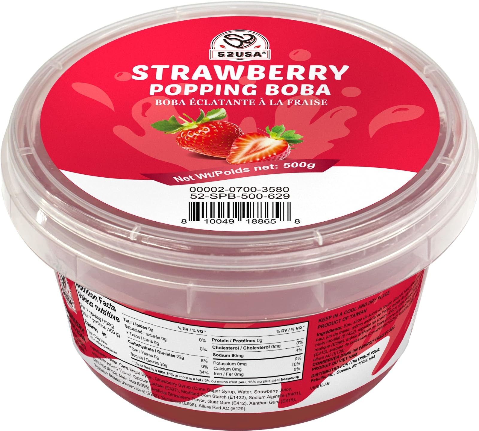 52USA Strawberry Popping Boba 500g, Popping Pearls for Bubble Tea, Beverages,…