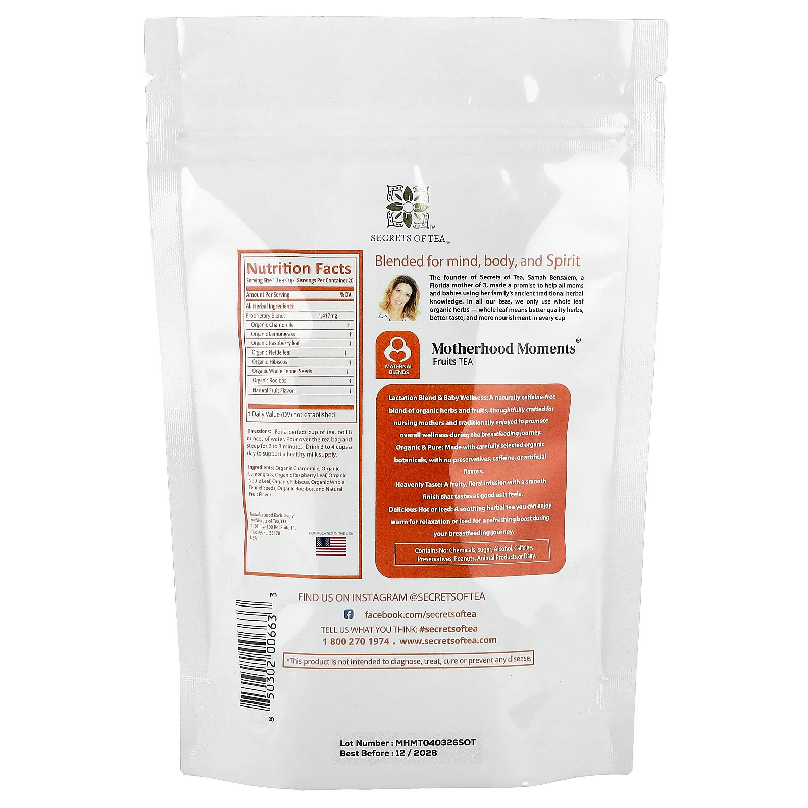Organic Healthy Nursing Fruits Tea, Caffeine Free, 20 Tea Bags, 1.41 oz (40 g)