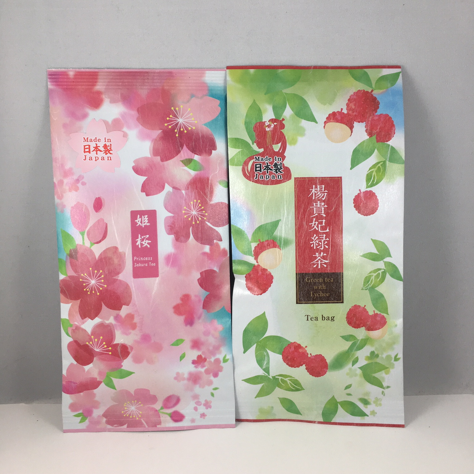 SET of 2 Japanese TA-FU Premium Green Tea Bags Cherry & Lychee Made in Japan