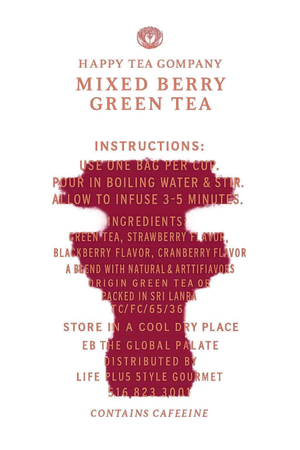 Mixed Berry Green Tea, 50 Tea Bags, Happy Tea Company Net WT 75 G / 2.64 OZ