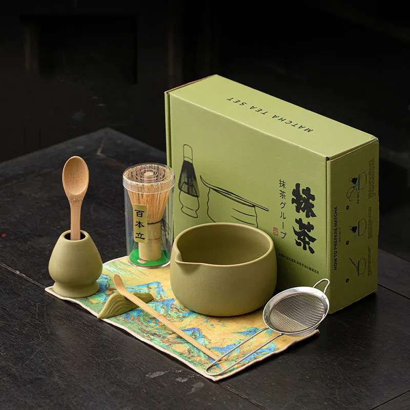8PC Bamboo Matcha Tea Whisk Set Japanese Ceremony Bowl Brush Scoop Gift Box