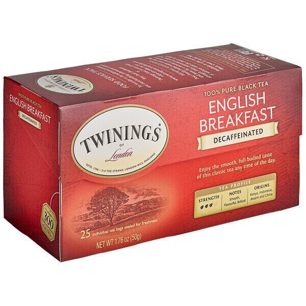 Twinings English Breakfast Decaffeinated Tea Bags – 20/Box-4 Boxes-BB 08/2025