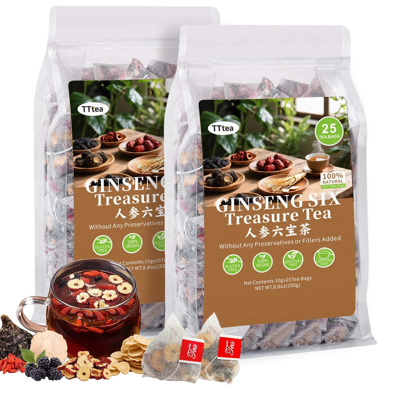 2 Pack Formula Ginseng Six Treasure Teal: 50 Bags Natural Kidney 2