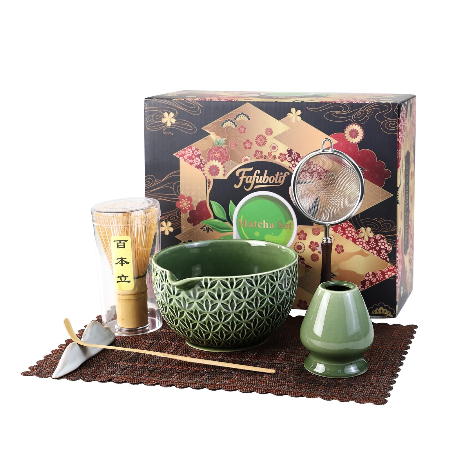 7 Pcs Matcha Whisk Set, Ceremony Matcha Kit with Matcha Bowl, Bamboo Whisk an…