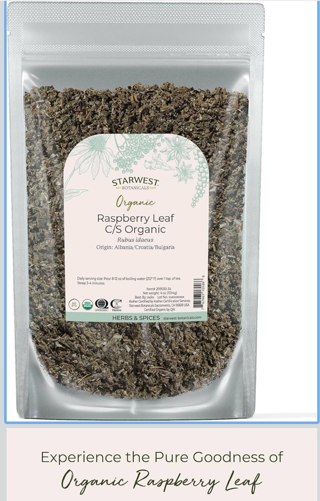 Starwest Botanicals Organic Raspberry Leaf – Herbal Loose Leaf Tea