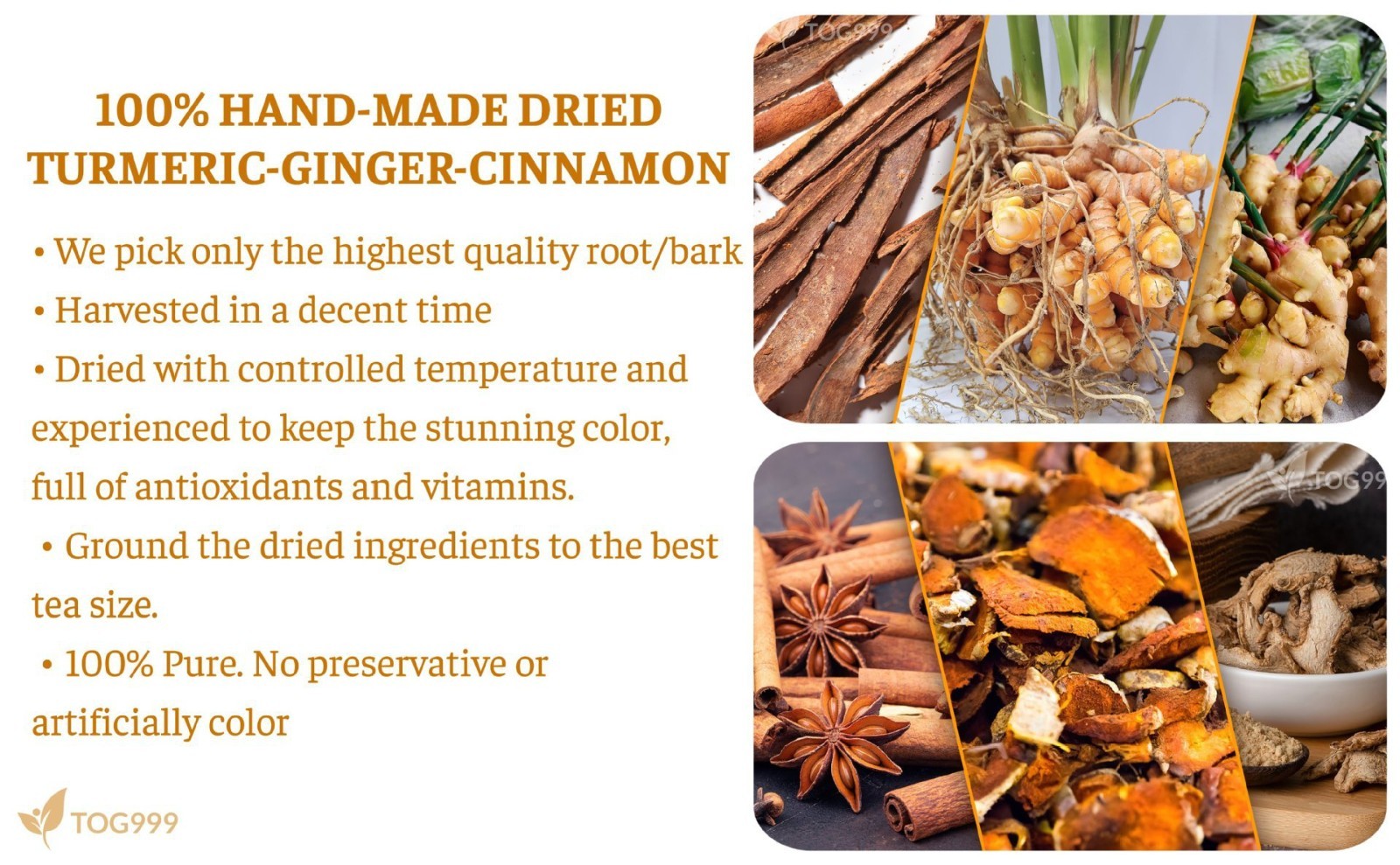 Organic Turmeric, Ginger & Cinnamon – 60 Tea Bags | Plant-Based Pyramid Tea Bag
