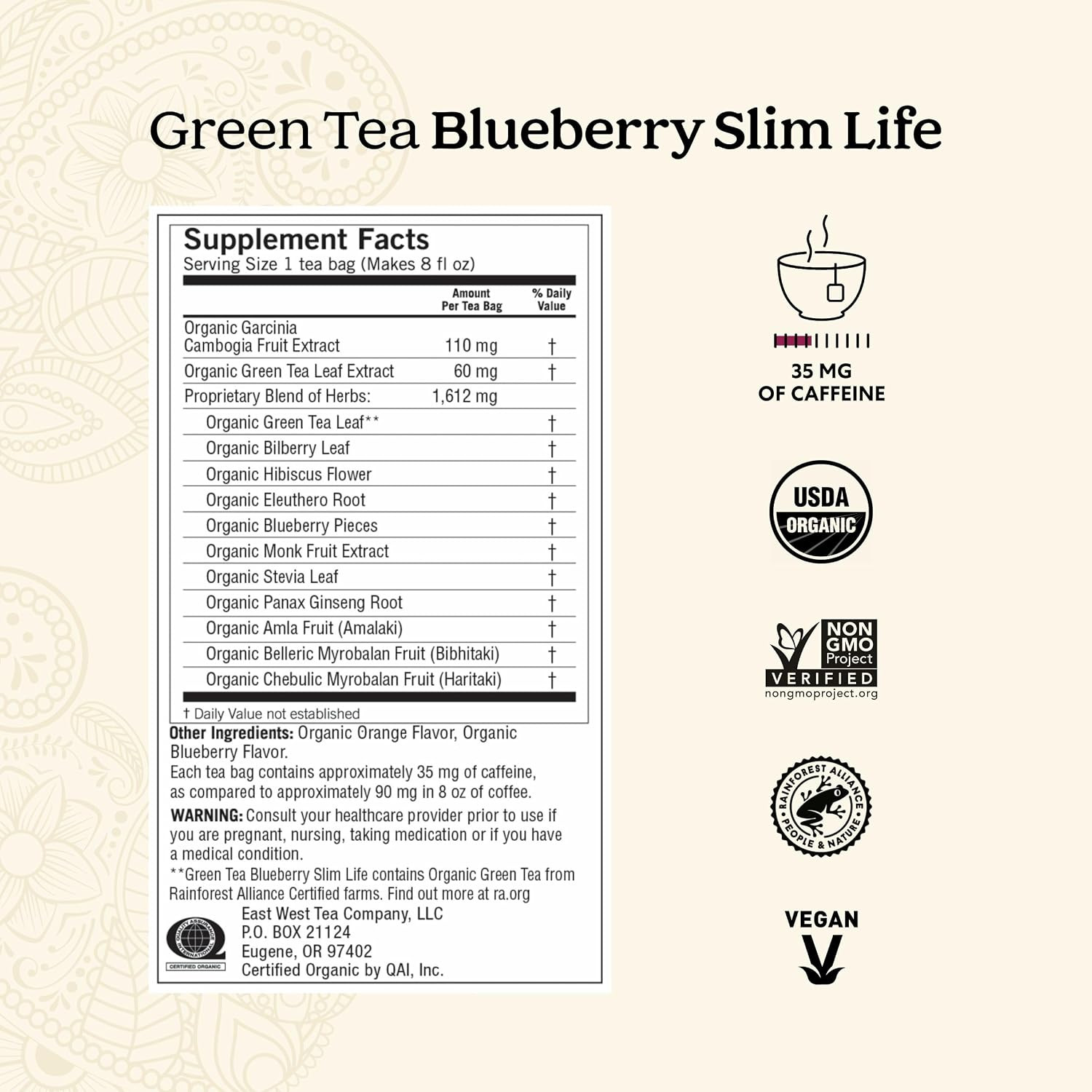 Yogi Tea Green Tea Blueberry Slim Life Tea – 16 Tea Bags per Pack (6 Packs) – Or
