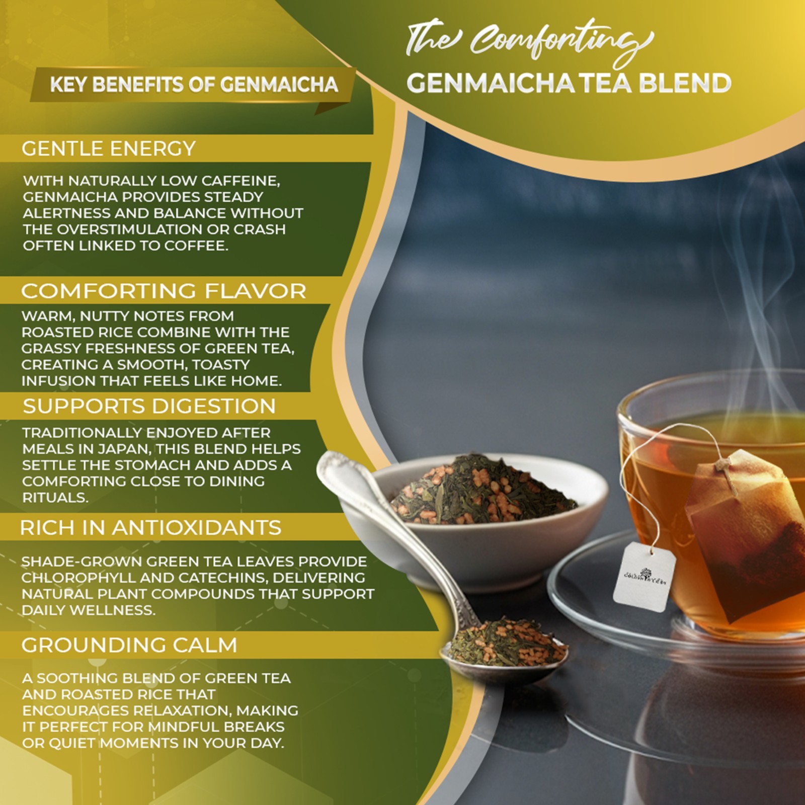 Golden Herbs Japanese Genmaicha Green Tea – Premium Roasted Brown Rice Blend