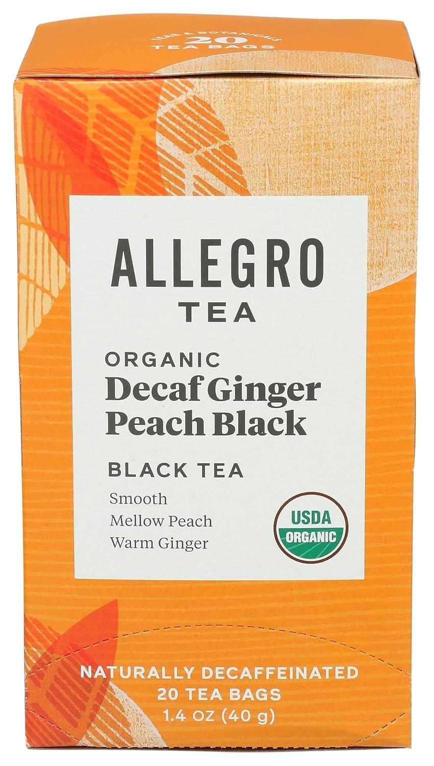 Decaf Organic Ginger Peach Black Tea Bags – Refreshing 20 Count for Anytime
