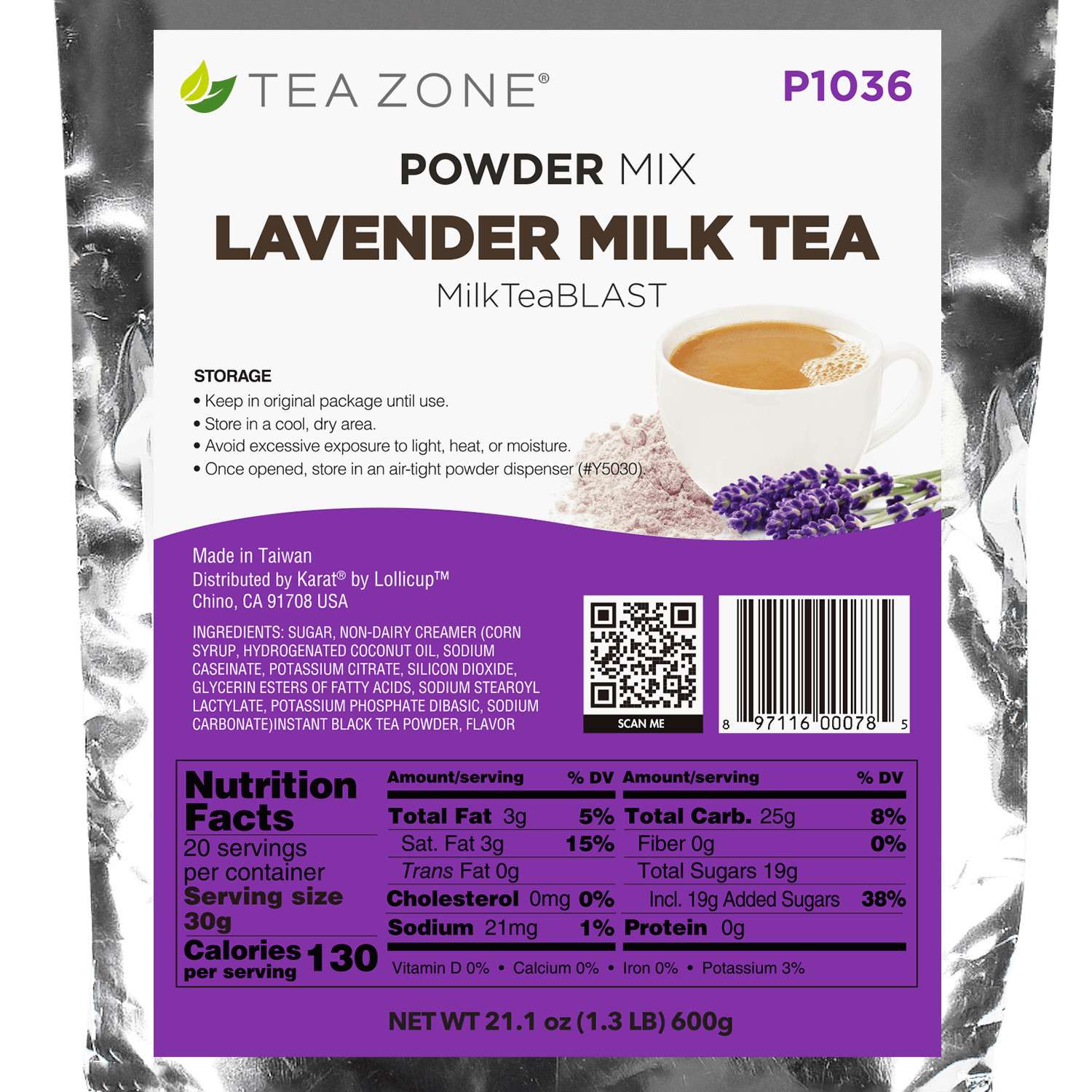 Tea Zone Lavender Milk Tea Powder/ Instant Powder for Milk Tea(1.32 lbs, P1036)