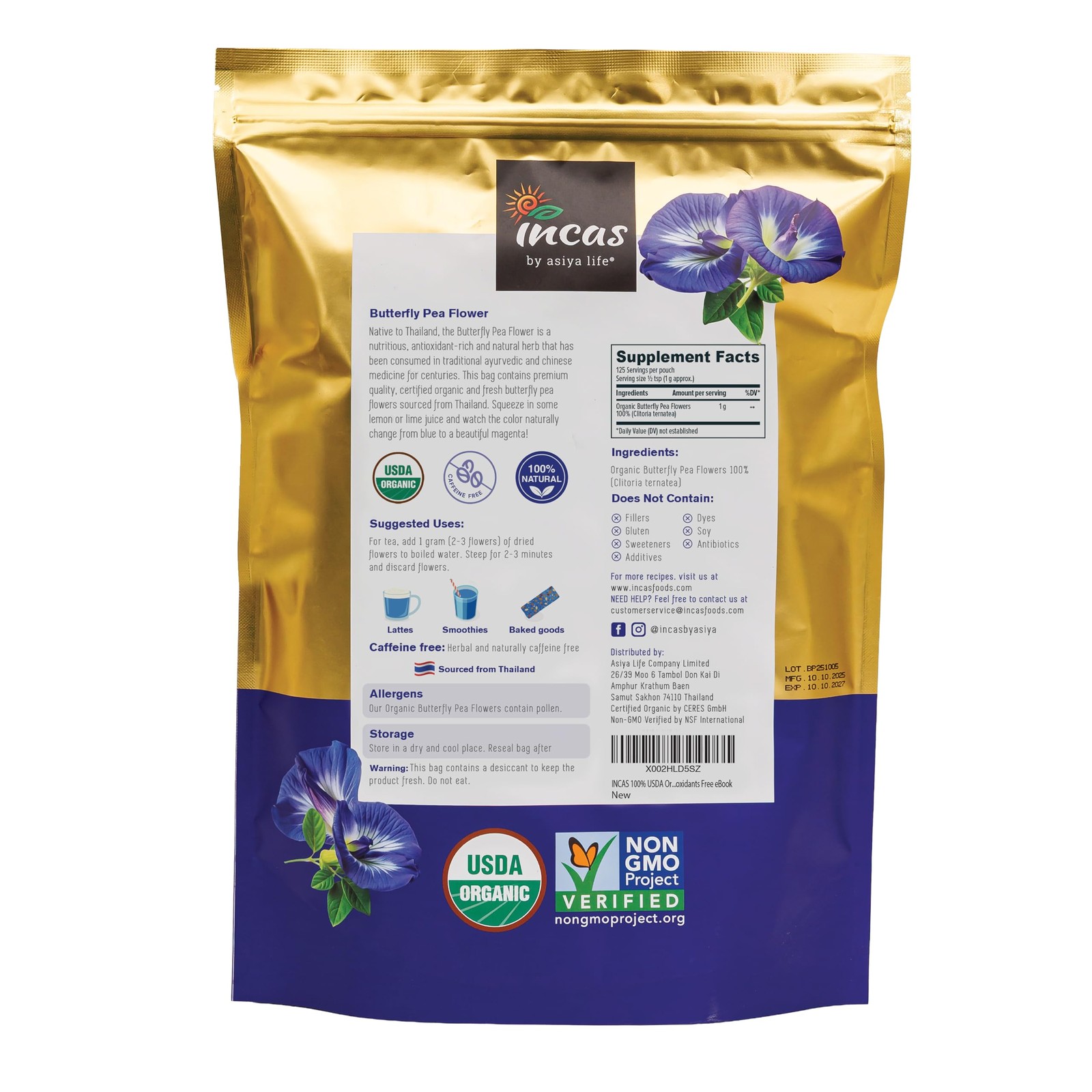 INCAS 100% USDA Organic Butterfly Pea Flower 4.41 oz (375+ Cups) DIRECT FROM …