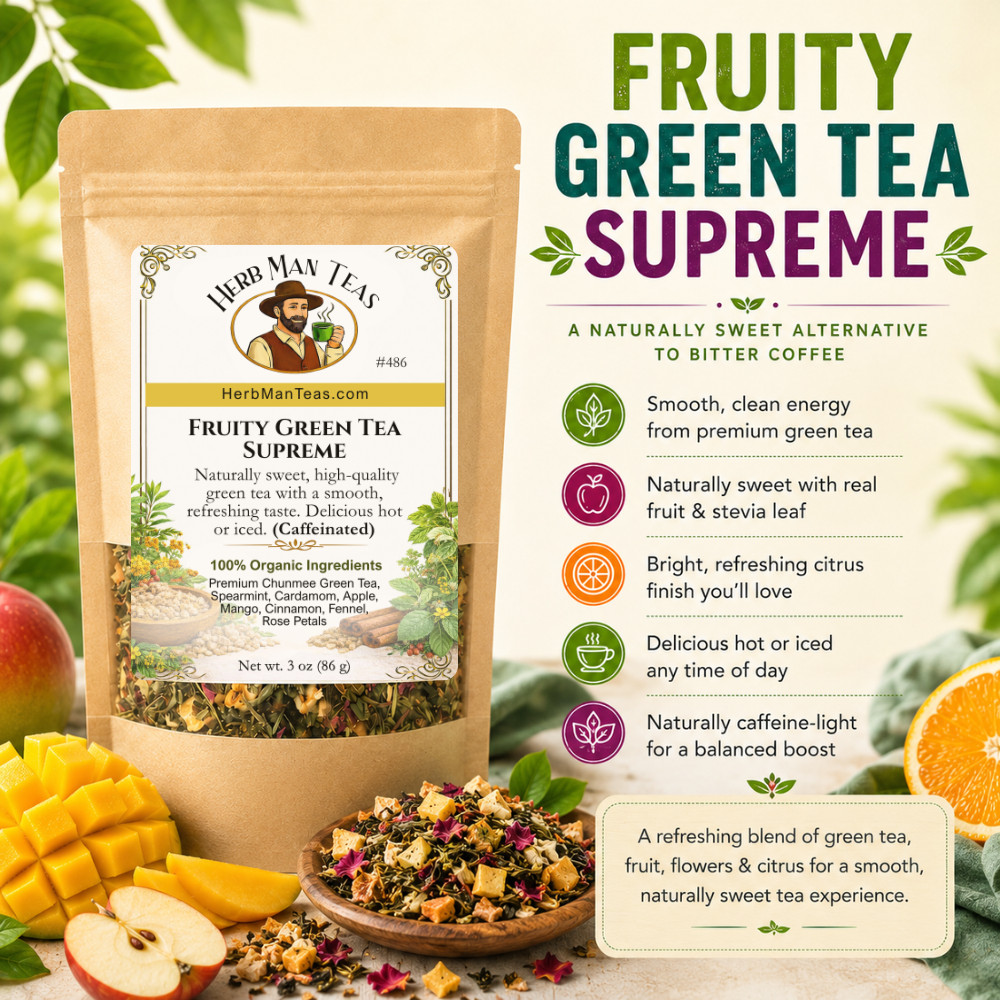 Organic FRUITY GREEN TEA SUPREME | Mango | Caffeinated | Delicious Hot or Iced
