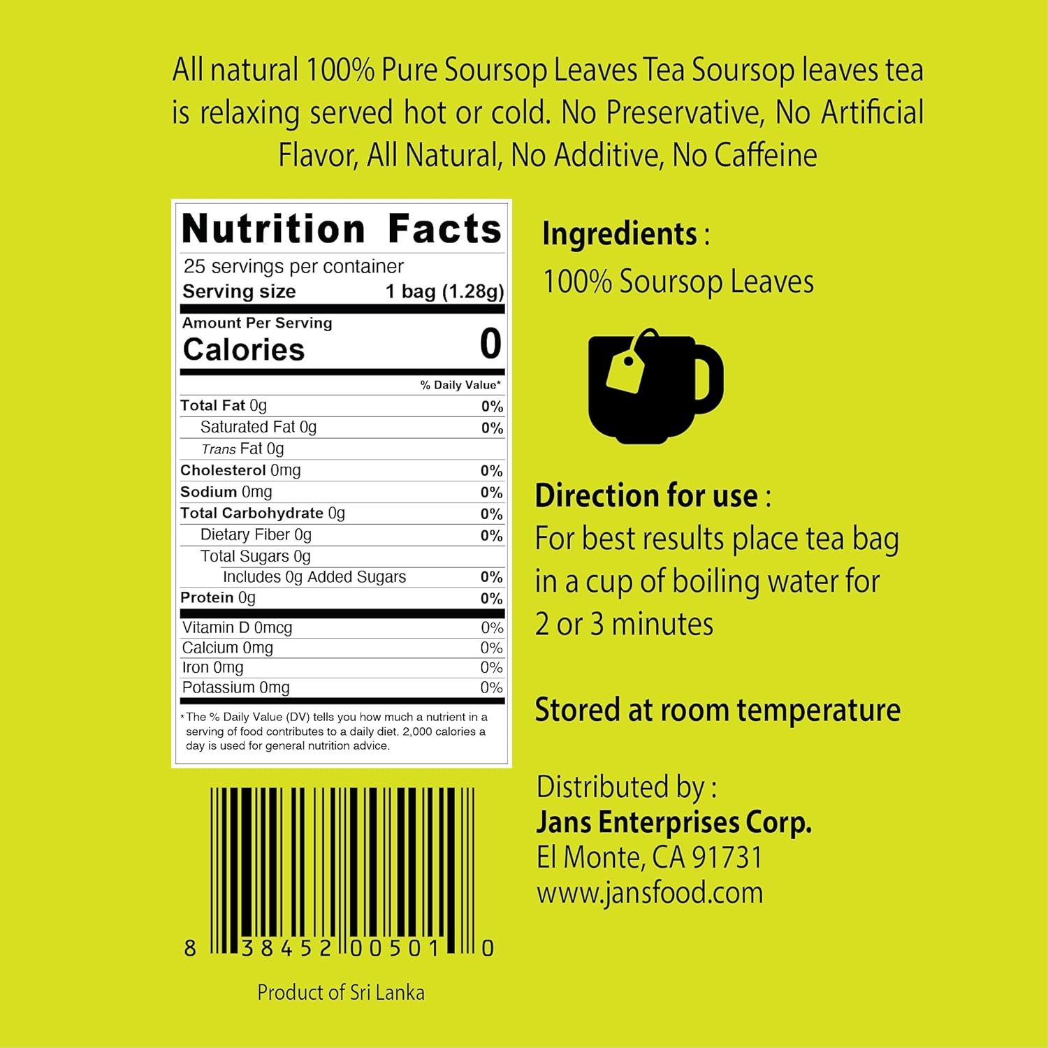 Soursop Tea Bags (25 Count) – Full Strength Herbal Tea from 100% Natural Soursop