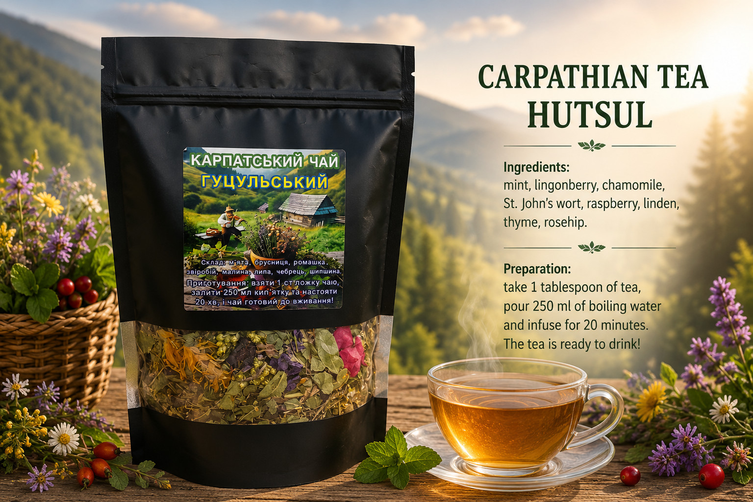 Carpathian Hutsul Herbal Tea 120g Ivan Tea Wild Berry Leaf Blend