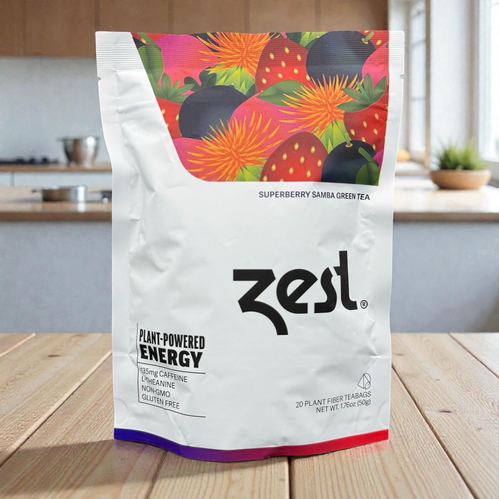 Zest Energy Superberry Samba Green Tea 20 Bags 135mg Caffeine Keto Friendly
