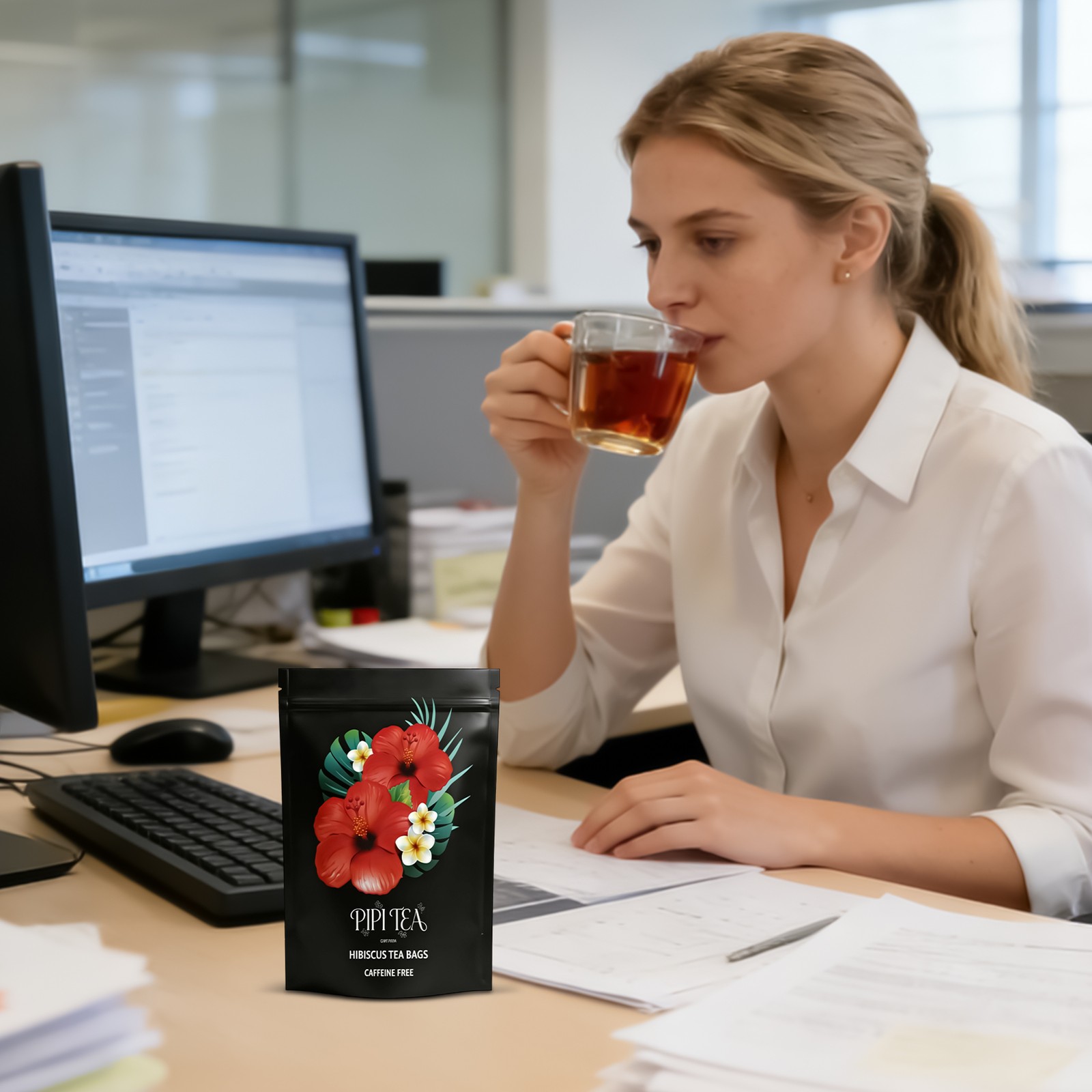 PiPi Tea Organic Hibiscus Tea Bags，Caffeine Free Herbal Tea Rich In Antioxidants