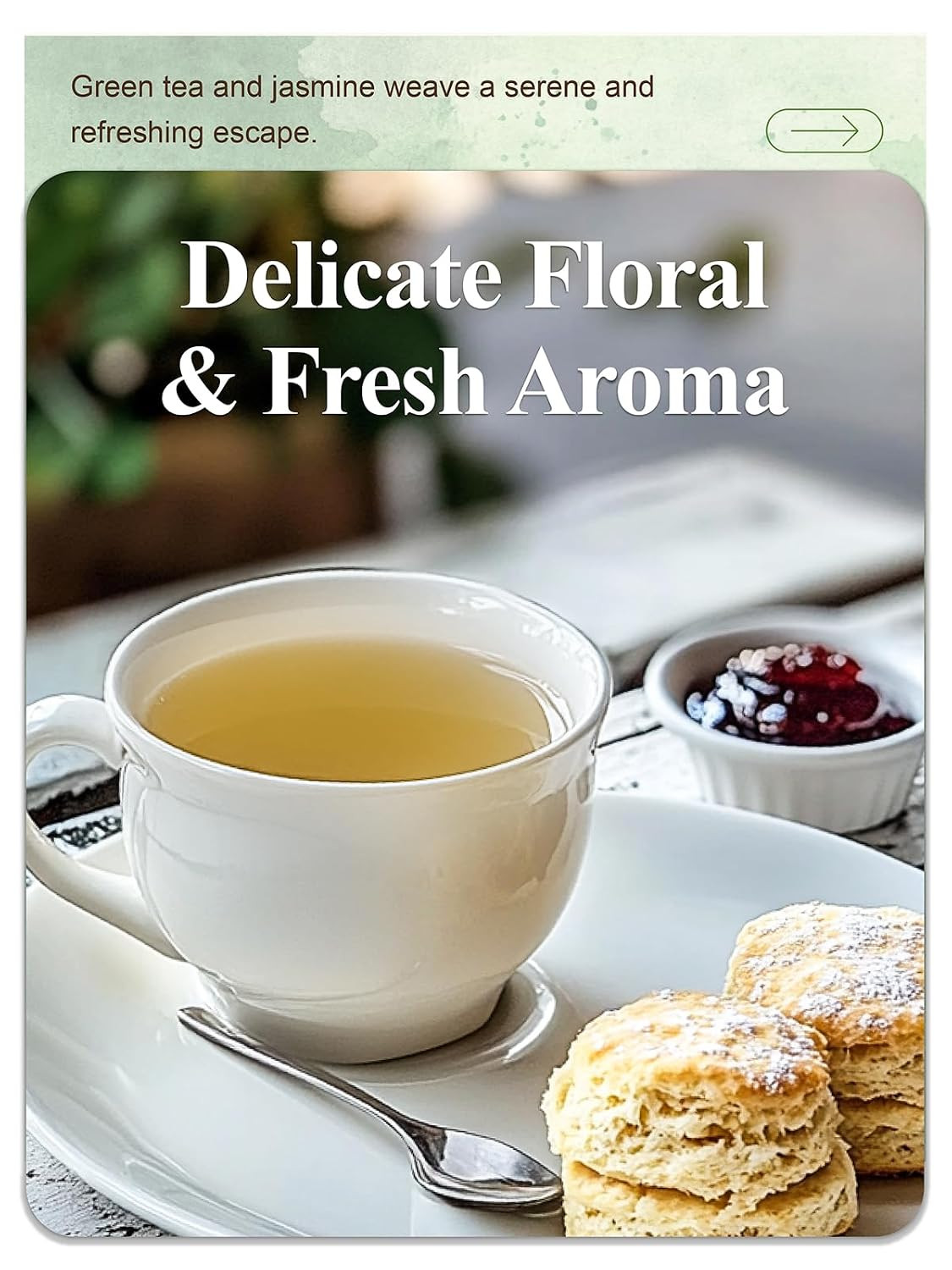 Organic Jasmine Green Tea Bags, Organic Green Tea with Jasmine Flowers, Refreshi