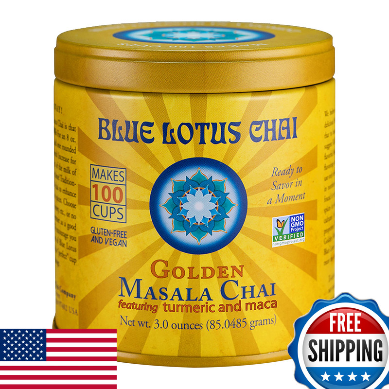 Blue Lotus Chai – Golden Masala Flavor Chai – Makes 100 Cups – 3 Ounce Masala