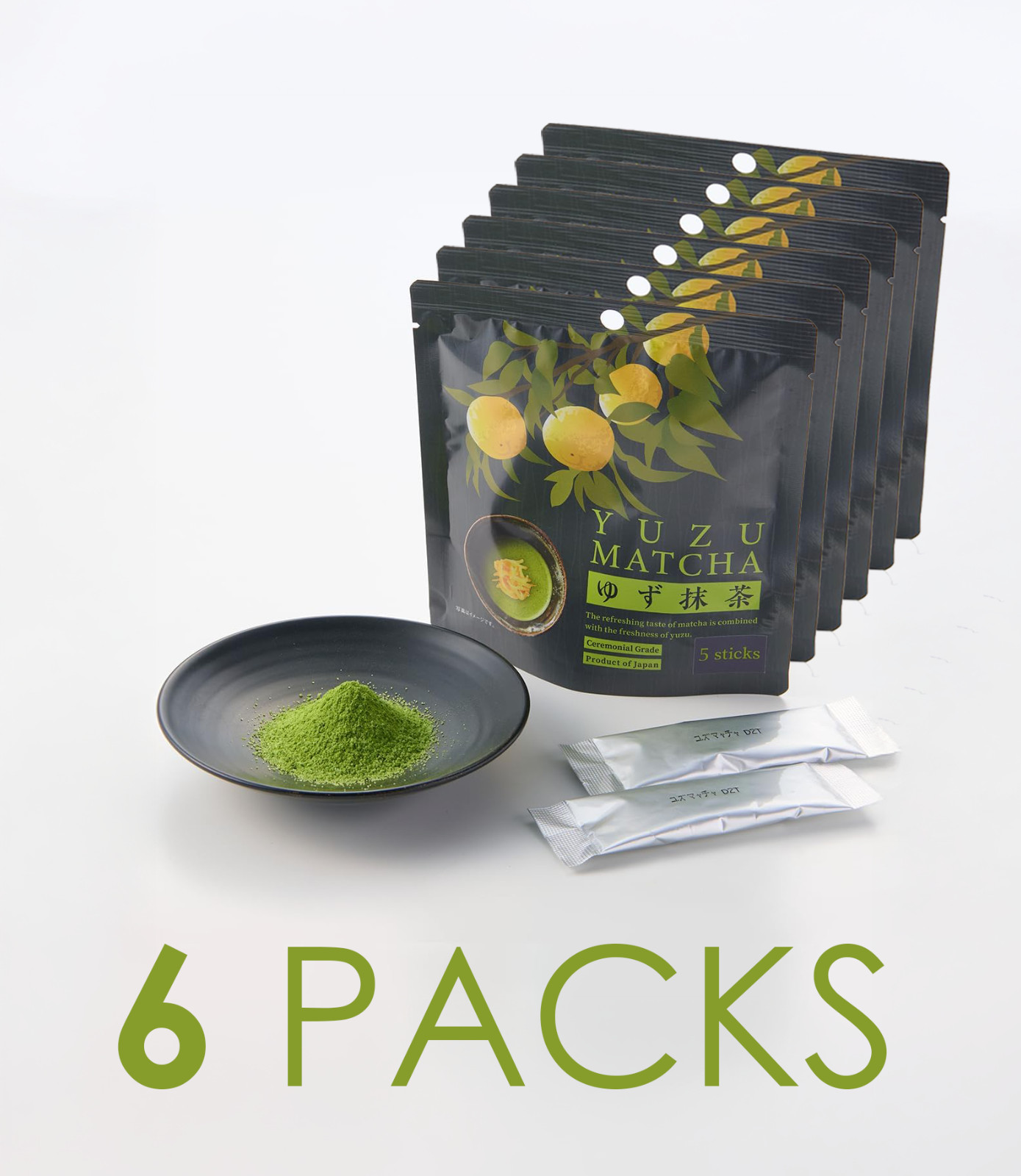 6 PACKS of MATCHA Tea – YUZU FLAVOR – Tsuboshi Seicha Honpo (6 x 5 sticks)