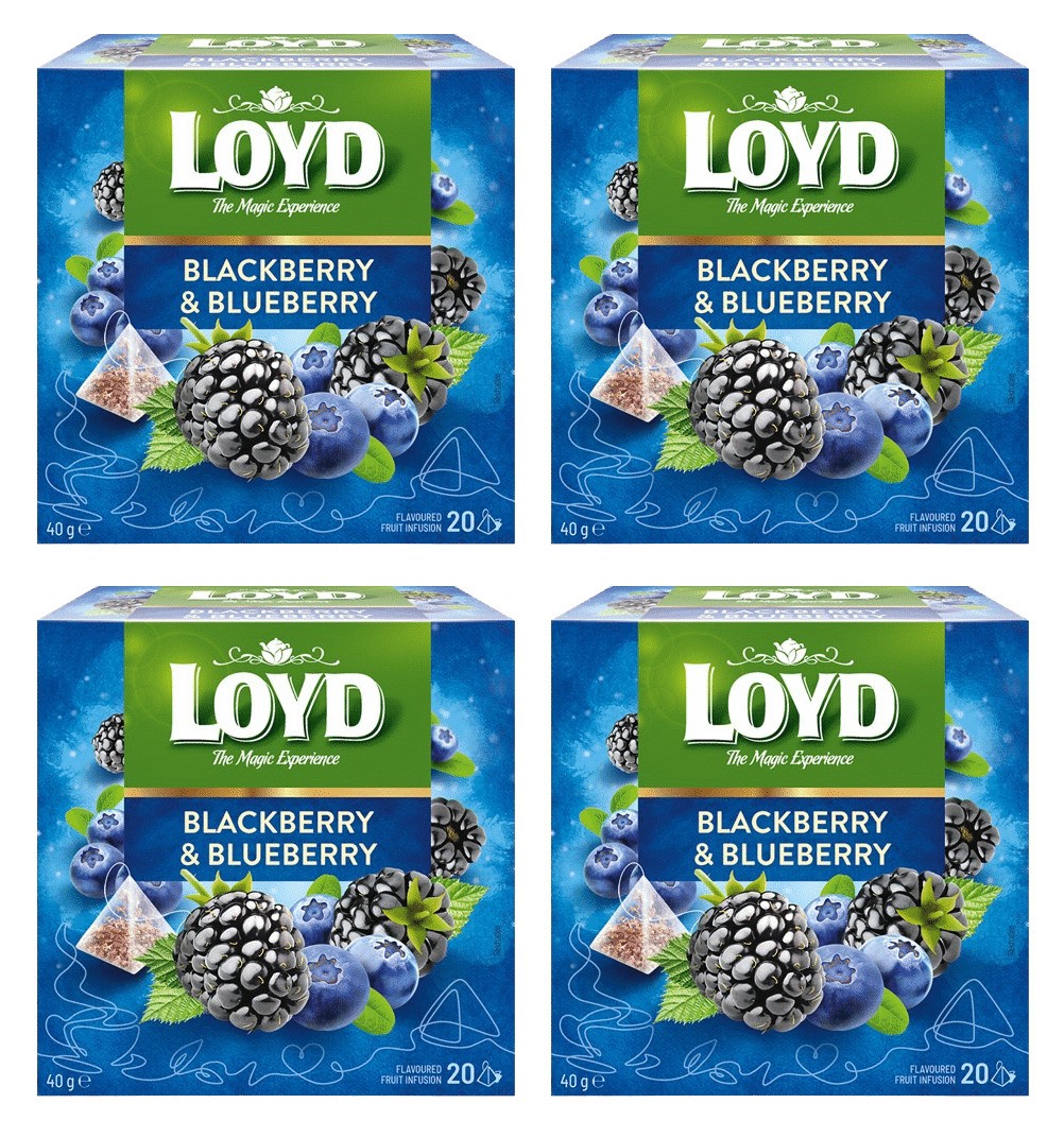 4 LOYD BLACKBERRY & BLUEBERRY Flavor Fruit Tea 20 Teabags Boxes 40g 1.4oz